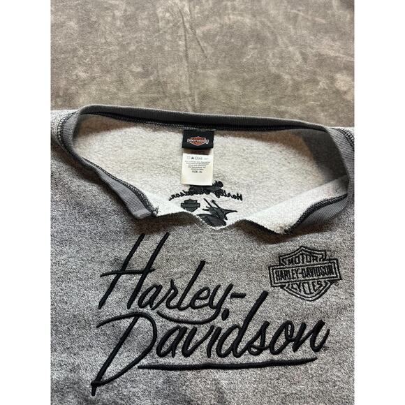 Harley Davidson Women Sweatshirt XL Gray Logo Pocket Pullover Cotton - Picture 4 of 6